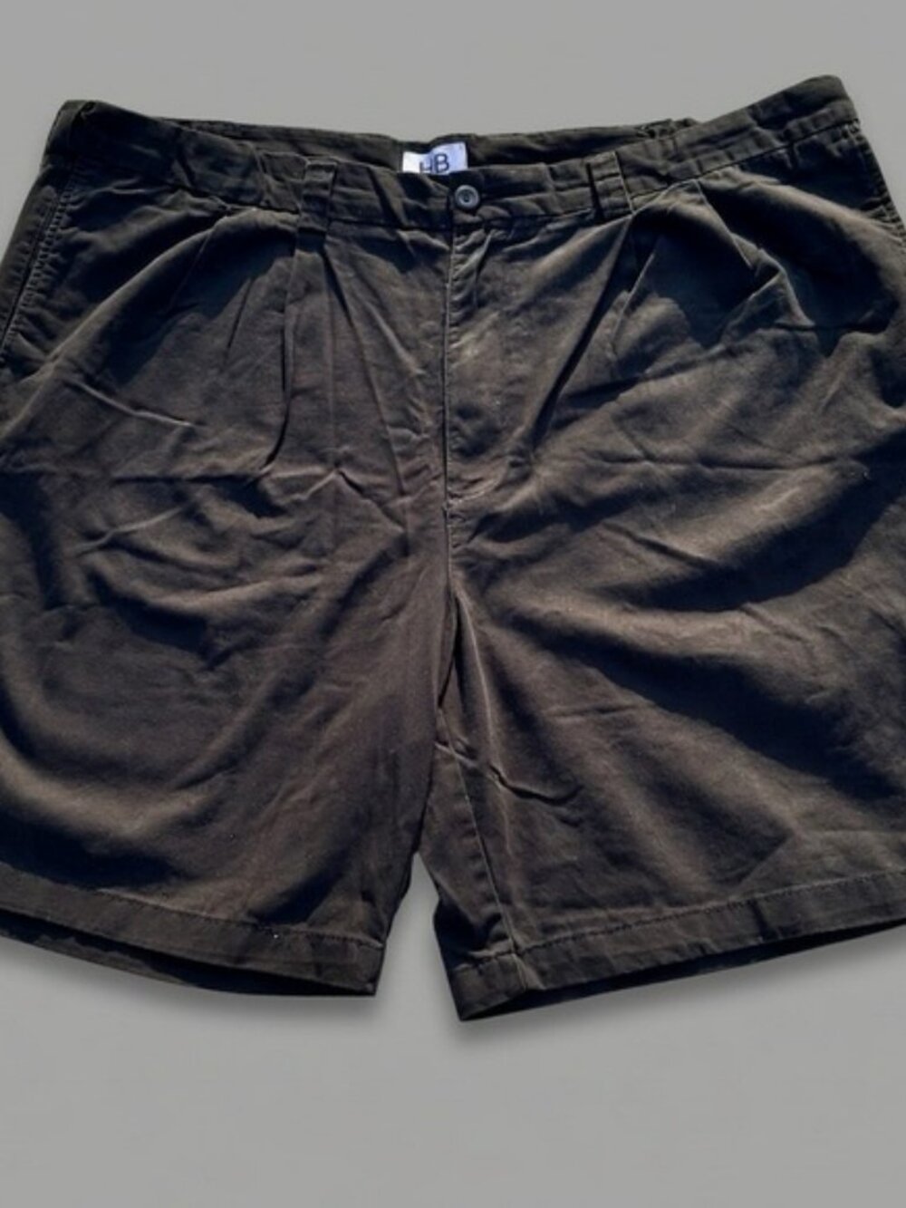 HB Black Pleated Chino Shorts Mens Size 42 Cotton Twill Casual Summer Basics